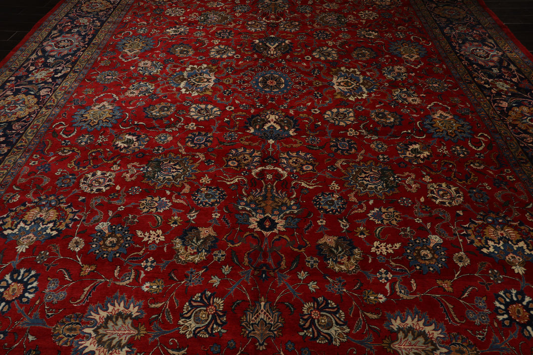 12x16 Red, Orange, Undertone Navy Color Hand Knotted Kerman Wool Traditional Oriental Rug