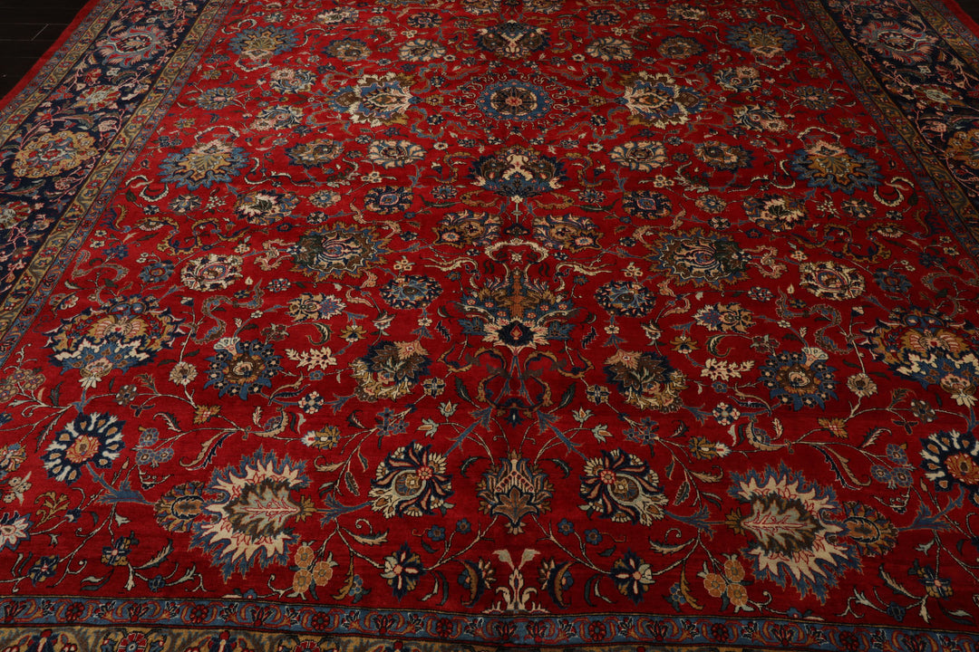 12x16 Red, Orange, Undertone Navy Color Hand Knotted Kerman Wool Traditional Oriental Rug