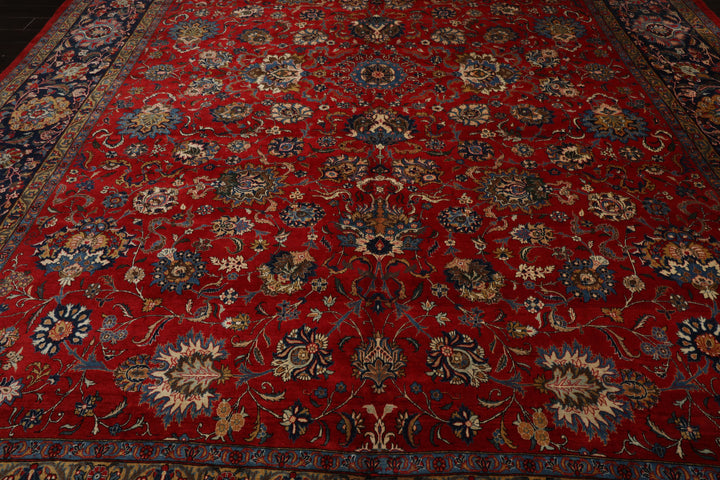 12x16 Red, Orange, Undertone Navy Color Hand Knotted Kerman Wool Traditional Oriental Rug