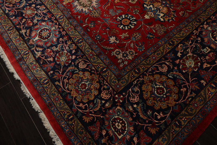 12x16 Red, Orange, Undertone Navy Color Hand Knotted Kerman Wool Traditional Oriental Rug