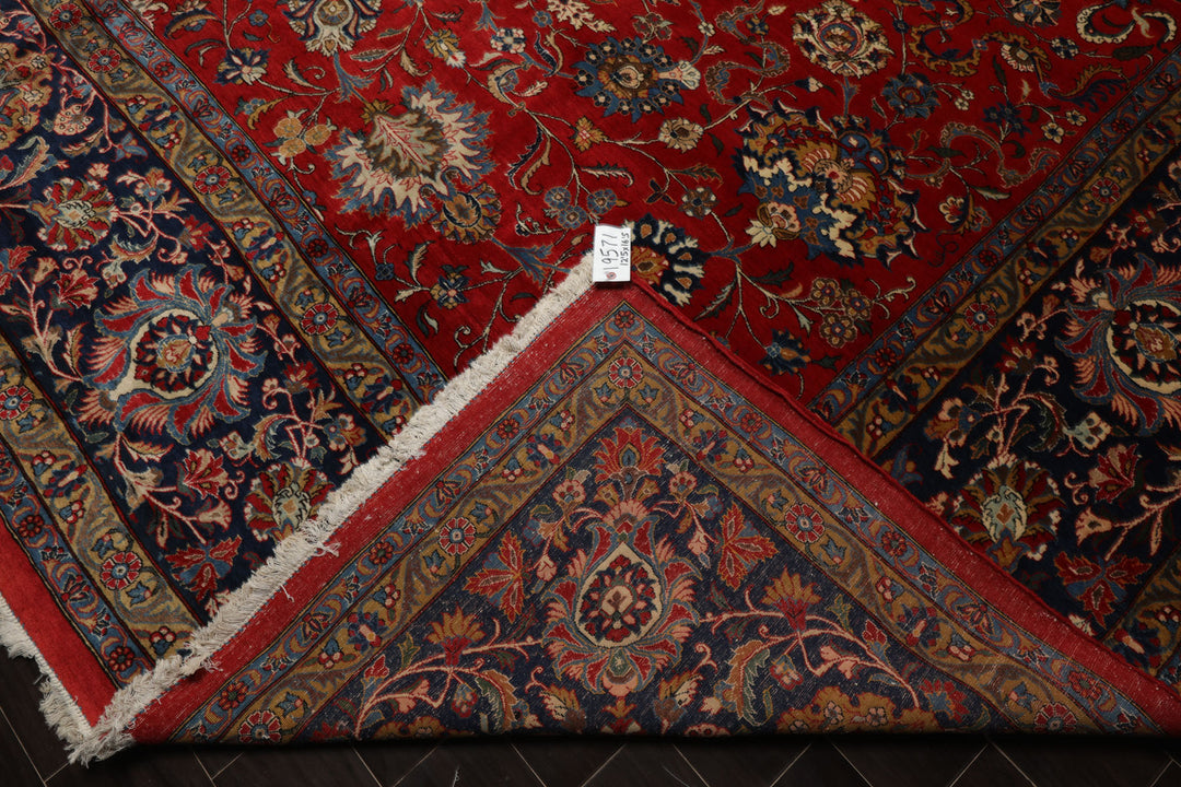 12x16 Red, Orange, Undertone Navy Color Hand Knotted Kerman Wool Traditional Oriental Rug