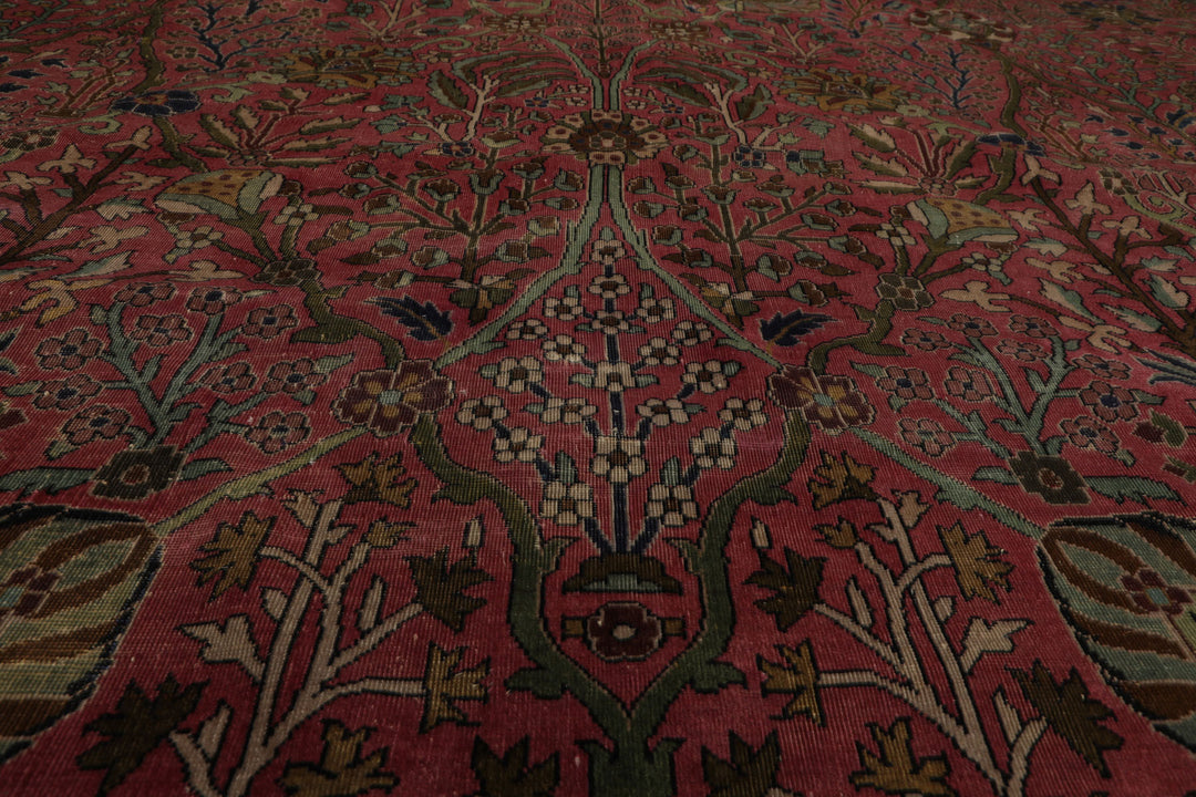 12x17 Antique Rose, Navy, Aqua Color Hand Knotted Antique Sarouk Wool Traditional Oriental Rug