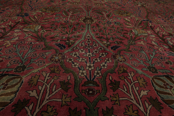 12x17 Antique Rose, Navy, Aqua Color Hand Knotted Antique Sarouk Wool Traditional Oriental Rug