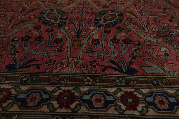 12x17 Antique Rose, Navy, Aqua Color Hand Knotted Antique Sarouk Wool Traditional Oriental Rug