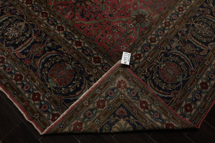 12x17 Antique Rose, Navy, Aqua Color Hand Knotted Antique Sarouk Wool Traditional Oriental Rug