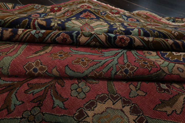 12x17 Antique Rose, Navy, Aqua Color Hand Knotted Antique Sarouk Wool Traditional Oriental Rug