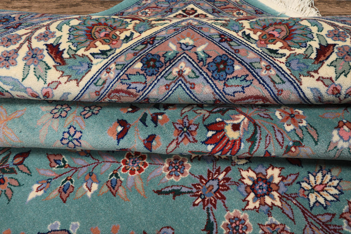 8x10 Turquoise, Ivory, Red Color Hand Knotted Indo Sarouk New Zealand Wool Traditional Oriental Rug