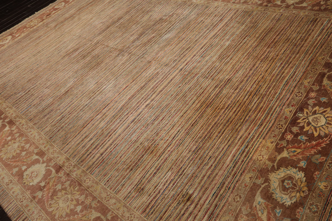 10x13 Beige, Tan, Brown Color Hand Knotted Peshawar Wool Transitional Oriental Rug