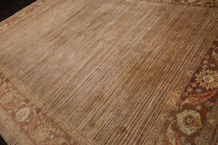 10x13 Beige, Tan, Brown Color Hand Knotted Peshawar Wool Transitional Oriental Rug
