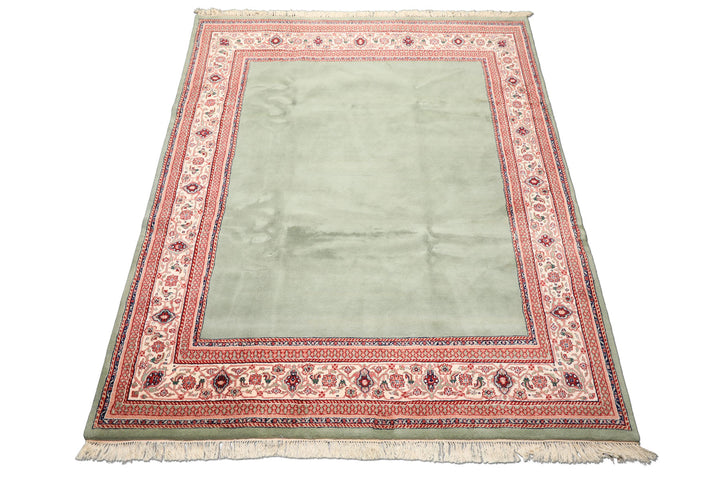 8x10 Mint, Ivory, Blush Color Hand Knotted Indo Tabriz Wool Traditional Oriental Rug