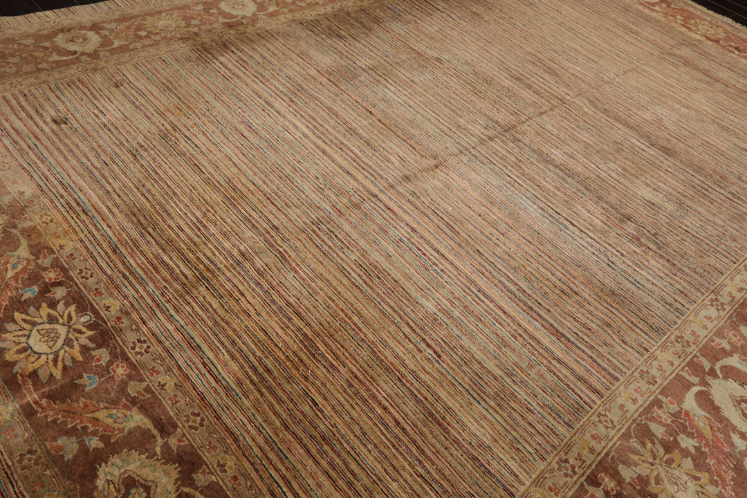 10x13 Beige, Tan, Brown Color Hand Knotted Peshawar Wool Transitional Oriental Rug