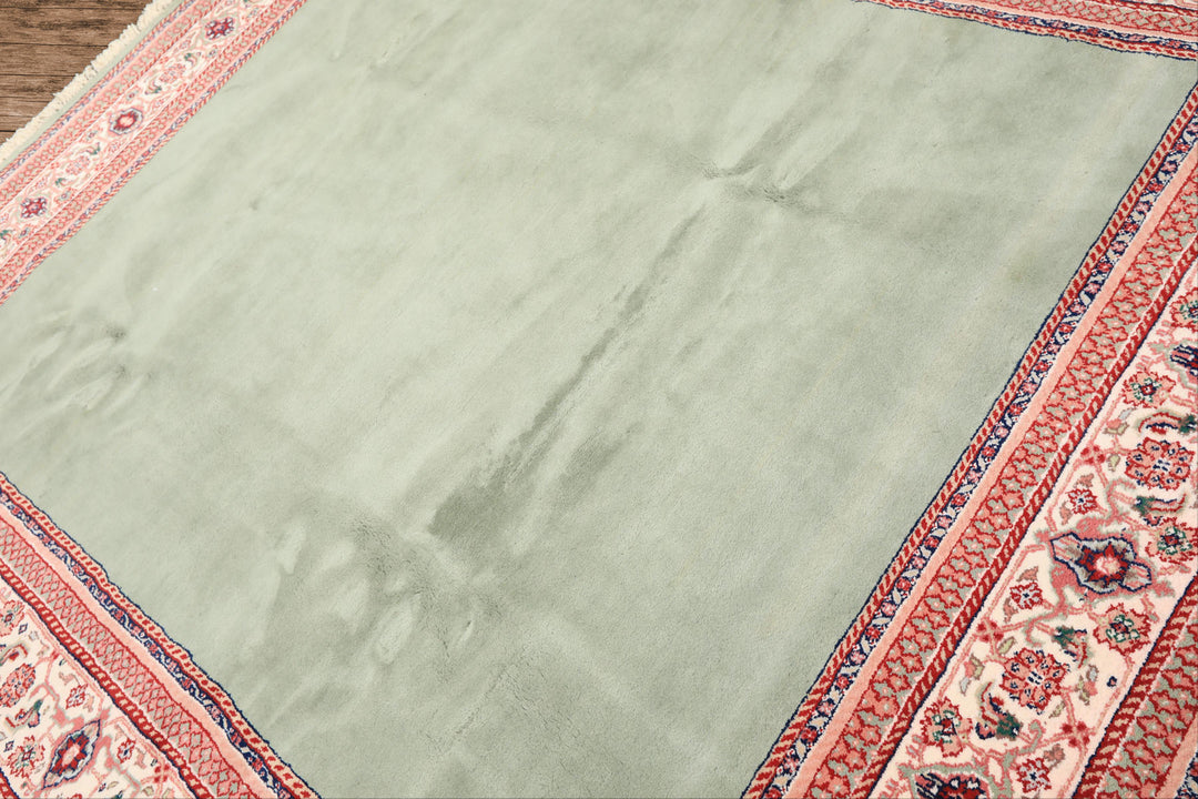 8x10 Mint, Ivory, Blush Color Hand Knotted Indo Tabriz Wool Traditional Oriental Rug