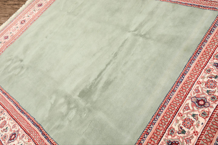 8x10 Mint, Ivory, Blush Color Hand Knotted Indo Tabriz Wool Traditional Oriental Rug