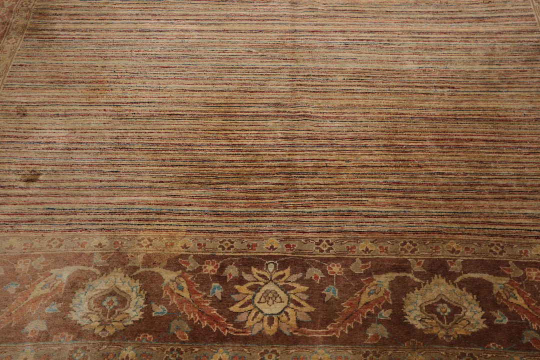 10x13 Beige, Tan, Brown Color Hand Knotted Peshawar Wool Transitional Oriental Rug