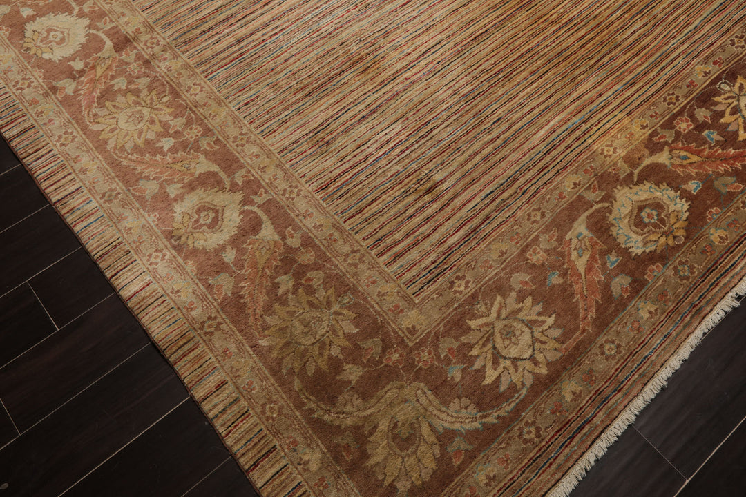10x13 Beige, Tan, Brown Color Hand Knotted Peshawar Wool Transitional Oriental Rug