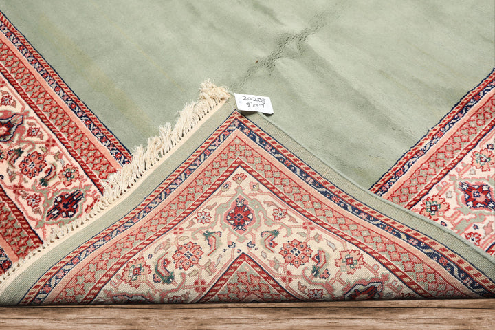 8x10 Mint, Ivory, Blush Color Hand Knotted Indo Tabriz Wool Traditional Oriental Rug