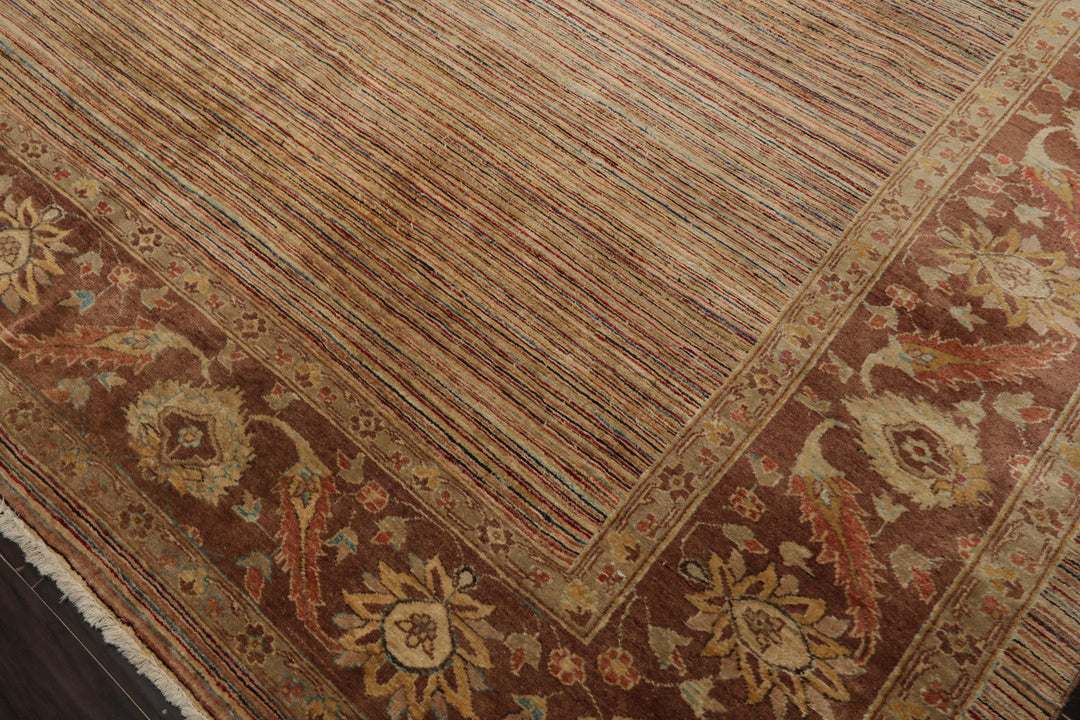 10x13 Beige, Tan, Brown Color Hand Knotted Peshawar Wool Transitional Oriental Rug