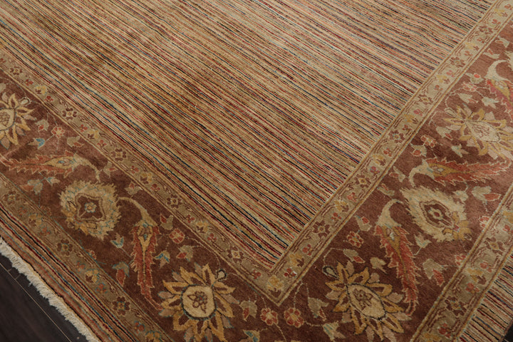 10x13 Beige, Tan, Brown Color Hand Knotted Peshawar Wool Transitional Oriental Rug
