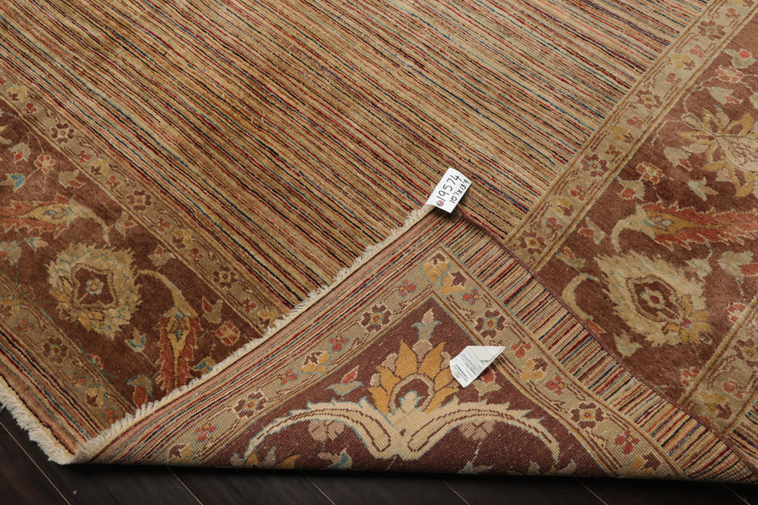 10x13 Beige, Tan, Brown Color Hand Knotted Peshawar Wool Transitional Oriental Rug
