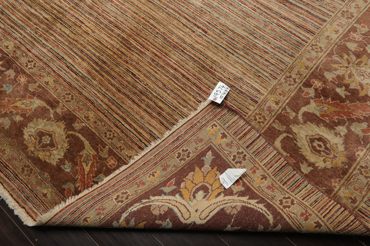 10x13 Beige, Tan, Brown Color Hand Knotted Peshawar Wool Transitional Oriental Rug