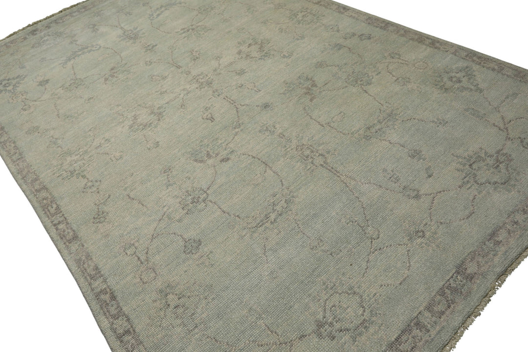 6x9 Seafoam, Taupe, Gray Color Hand Knotted Oushak Wool Transitional Oriental Rug