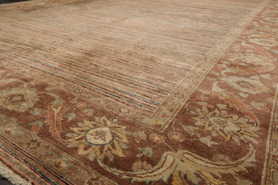 10x13 Beige, Tan, Brown Color Hand Knotted Peshawar Wool Transitional Oriental Rug