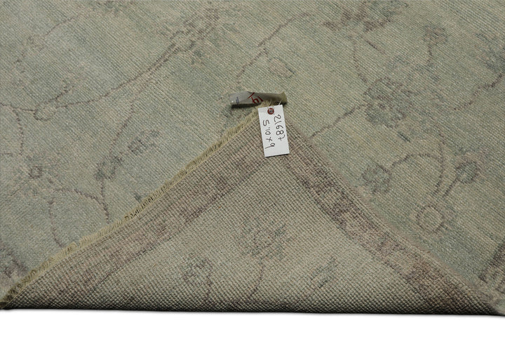 6x9 Seafoam, Taupe, Gray Color Hand Knotted Oushak Wool Transitional Oriental Rug
