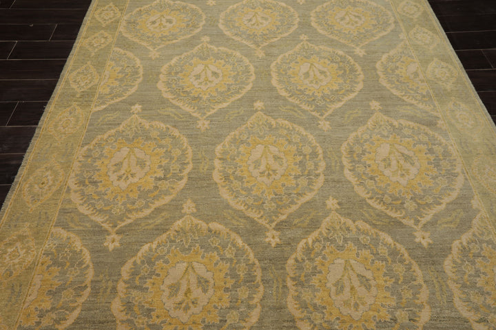 6x9 Celadon, Mint, Gold Color Hand Knotted Tibetan Wool Transitional Oriental Rug