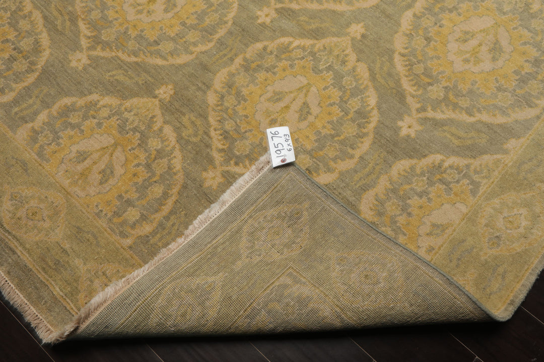 6x9 Celadon, Mint, Gold Color Hand Knotted Tibetan Wool Transitional Oriental Rug