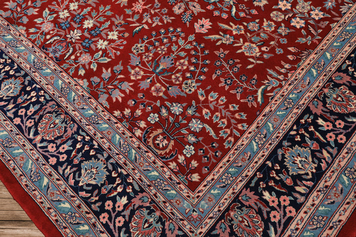 8x10 Red, Navy, Aqua Color Hand Knotted Indo Sarouk New Zealand Wool Traditional Oriental Rug