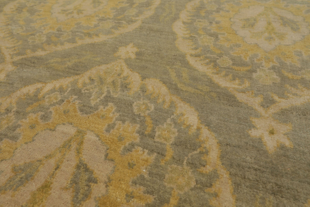 6x9 Celadon, Mint, Gold Color Hand Knotted Tibetan Wool Transitional Oriental Rug