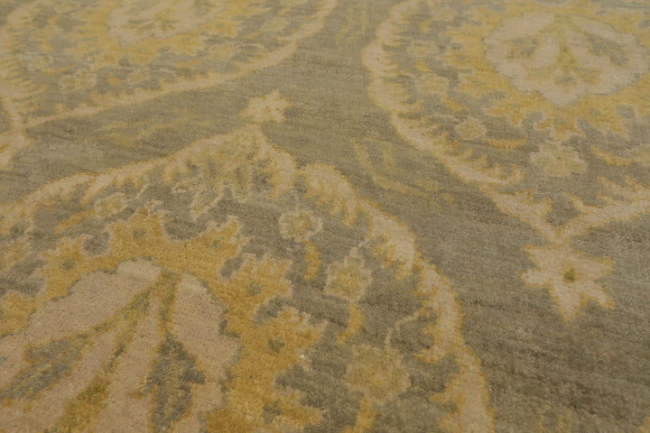 6x9 Celadon, Mint, Gold Color Hand Knotted Tibetan Wool Transitional Oriental Rug