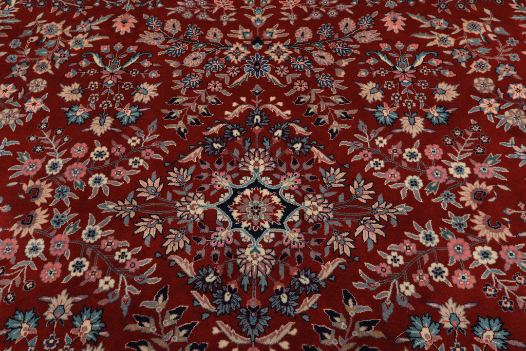 8x10 Red, Navy, Aqua Color Hand Knotted Indo Sarouk New Zealand Wool Traditional Oriental Rug
