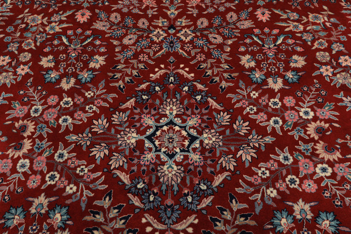 8x10 Red, Navy, Aqua Color Hand Knotted Indo Sarouk New Zealand Wool Traditional Oriental Rug