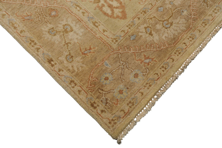 6x9 Beige, Brown, Slate Color Hand Knotted Oushak Wool Traditional Oriental Rug