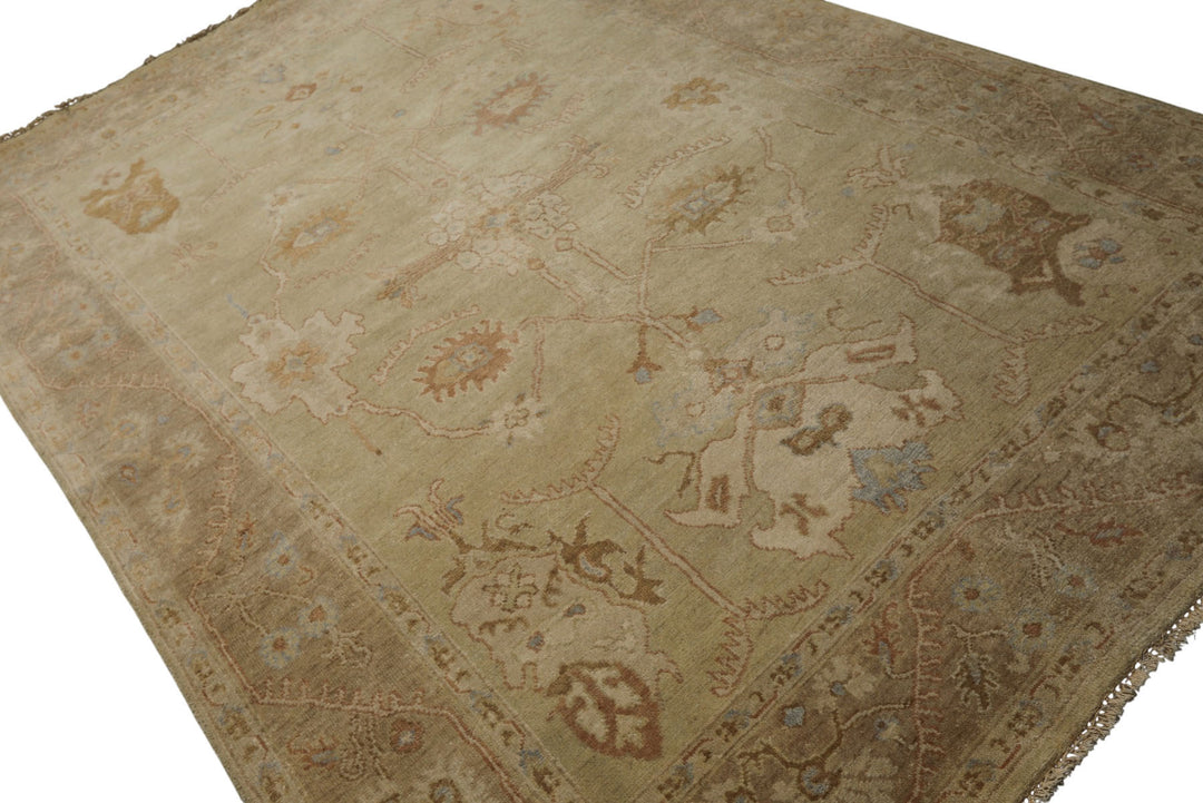 6x9 Beige, Brown, Slate Color Hand Knotted Oushak Wool Traditional Oriental Rug