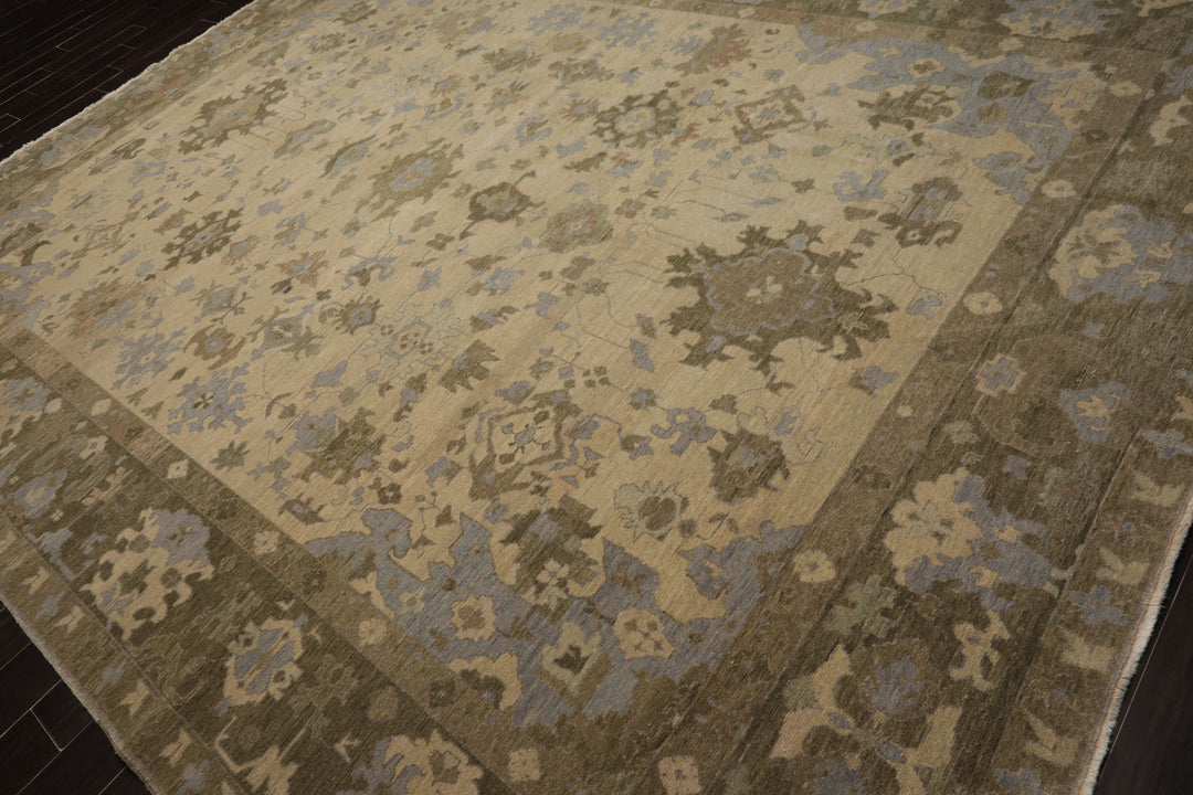 10x14 Beige, Moss, Taupe Color Hand Knotted Oushak Wool Arts & Crafts Oriental Rug
