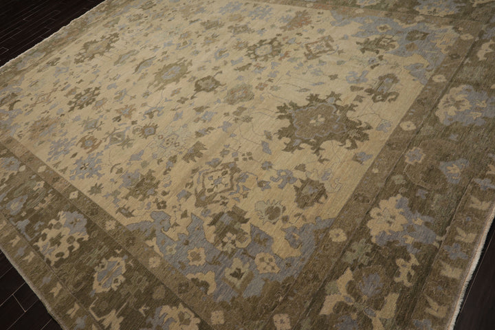 10x14 Beige, Moss, Taupe Color Hand Knotted Oushak Wool Arts & Crafts Oriental Rug