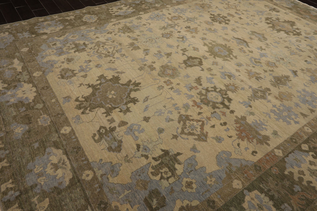 10x14 Beige, Moss, Taupe Color Hand Knotted Oushak Wool Arts & Crafts Oriental Rug