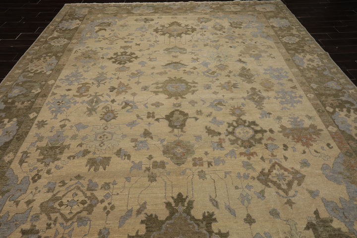 10x14 Beige, Moss, Taupe Color Hand Knotted Oushak Wool Arts & Crafts Oriental Rug