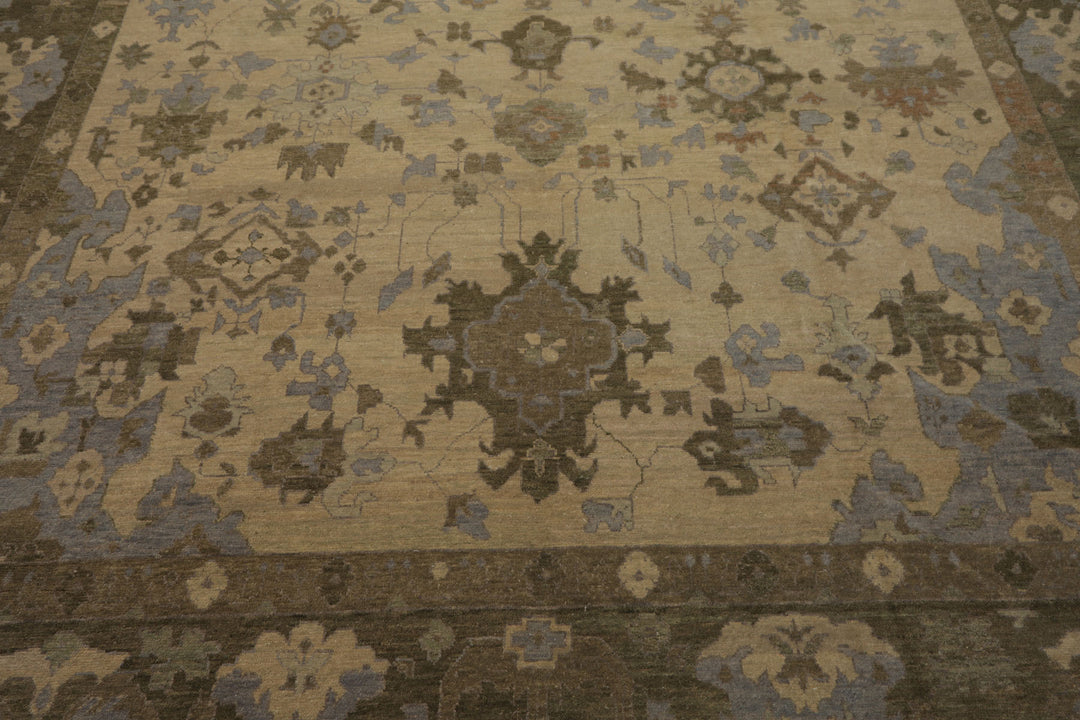 10x14 Beige, Moss, Taupe Color Hand Knotted Oushak Wool Arts & Crafts Oriental Rug