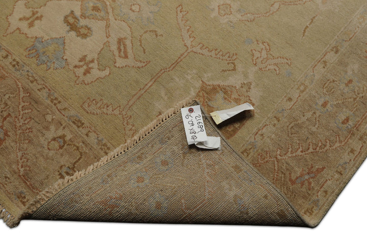 6x9 Beige, Brown, Slate Color Hand Knotted Oushak Wool Traditional Oriental Rug