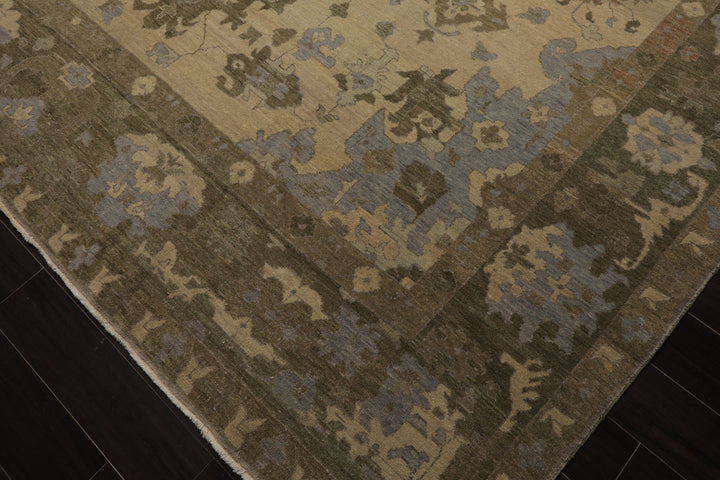 10x14 Beige, Moss, Taupe Color Hand Knotted Oushak Wool Arts & Crafts Oriental Rug