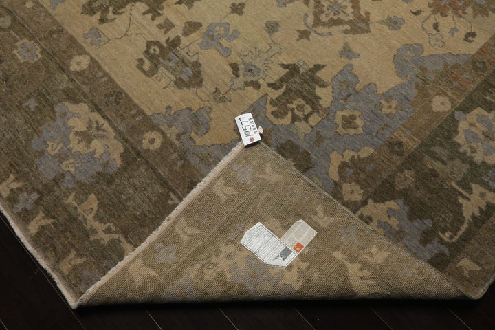 10x14 Beige, Moss, Taupe Color Hand Knotted Oushak Wool Arts & Crafts Oriental Rug