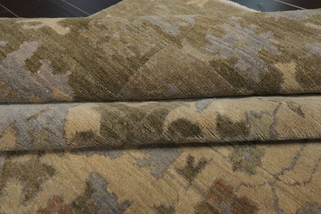 10x14 Beige, Moss, Taupe Color Hand Knotted Oushak Wool Arts & Crafts Oriental Rug