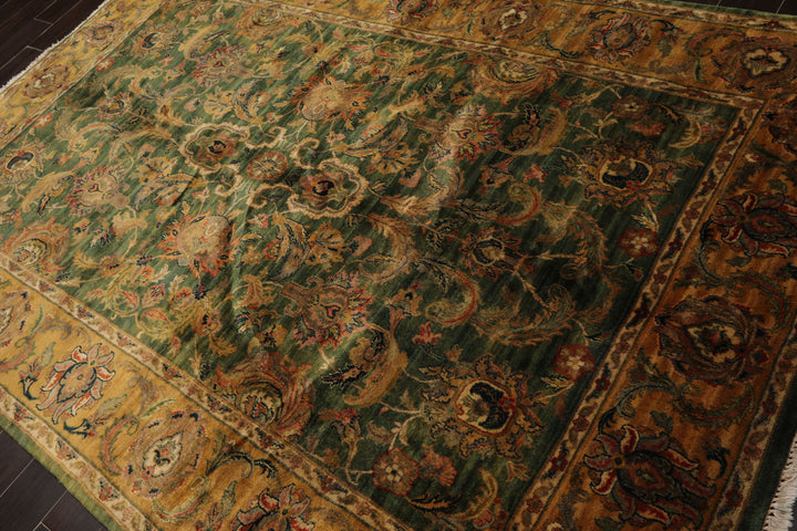 6x9 Green, Gold, Burnt Orange Color Hand Knotted Agra Wool Traditional Botanical Oriental Rug