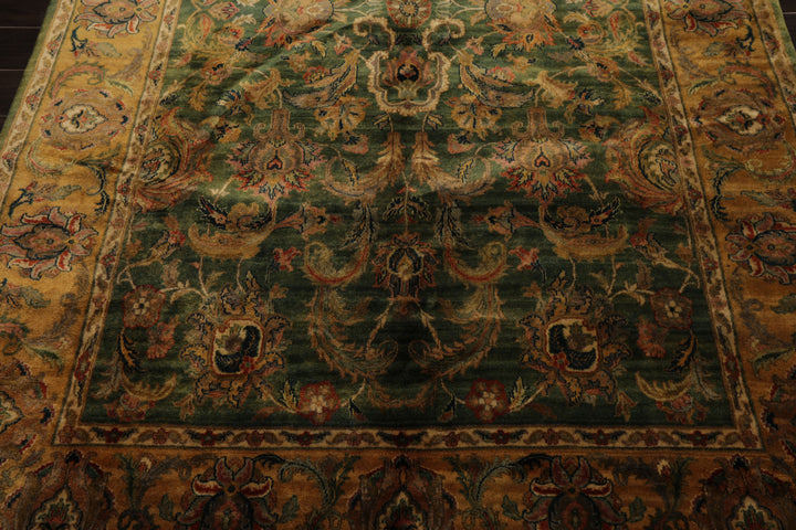 6x9 Green, Gold, Burnt Orange Color Hand Knotted Agra Wool Traditional Botanical Oriental Rug