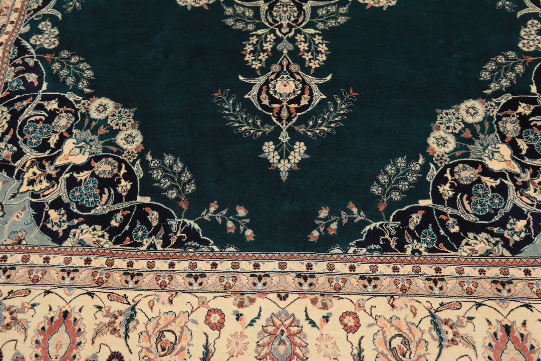 8x10 Teal, Ivory, Navy Color Hand Knotted Pak Persian New Zealand Wool Traditional Oriental Rug