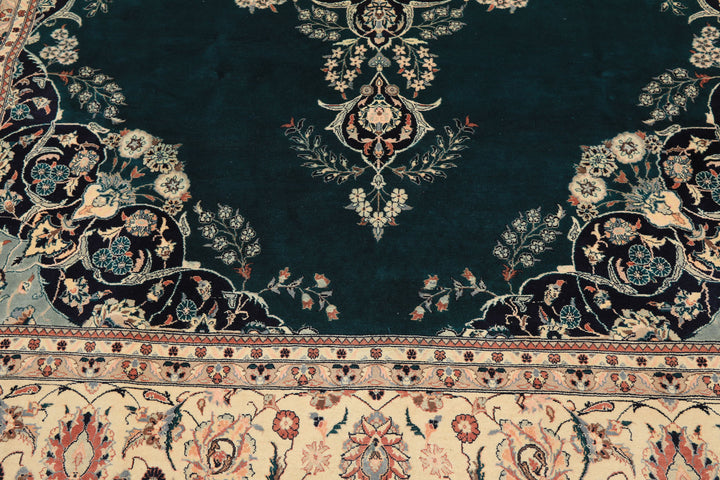 8x10 Teal, Ivory, Navy Color Hand Knotted Pak Persian New Zealand Wool Traditional Oriental Rug