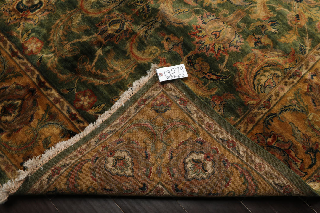 6x9 Green, Gold, Burnt Orange Color Hand Knotted Agra Wool Traditional Botanical Oriental Rug